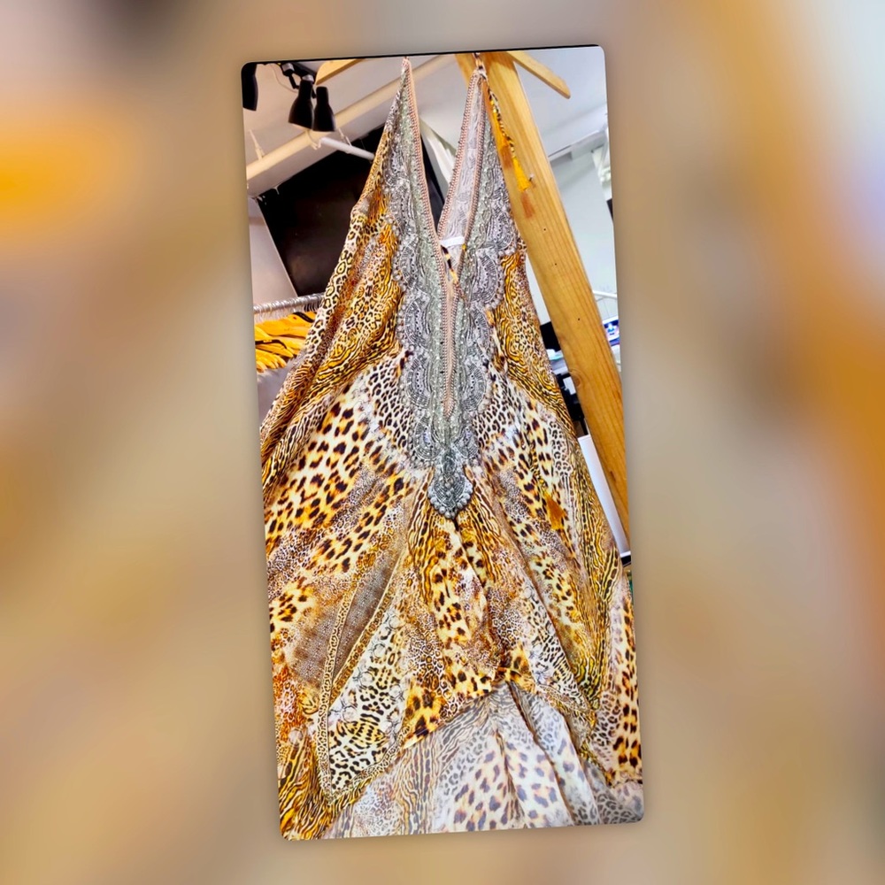 NEW Vaid Leopard Luxury Crystal Halter Maxi Dress - Picture 3 of 10